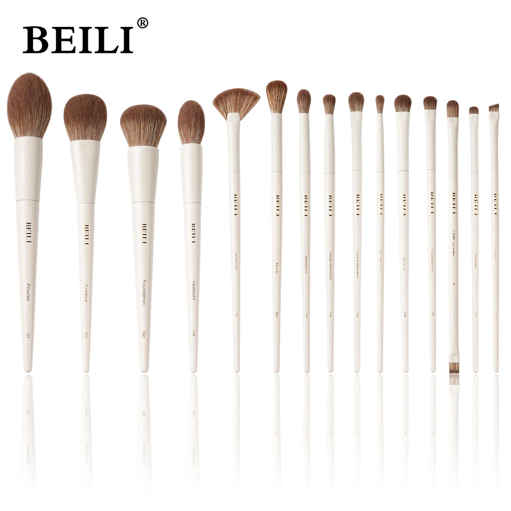 15-Piece Synthetic Makeup Brush Set with Storage Bag - Foundation Eyeshadow Blush