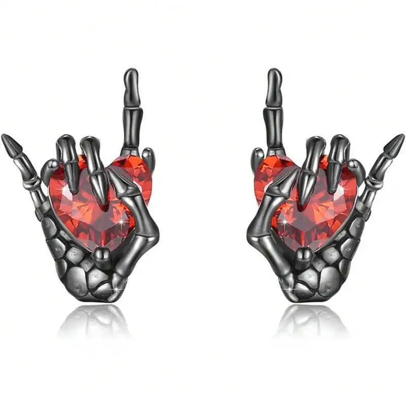 Creative Halloween & Easter Palm Heart Earrings with Skull Angel Wings - Multiple Colors