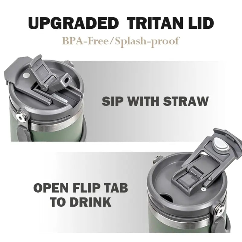 Insulated Travel Mug Stainless Steel Coffee Cup with Handle and Detachable Straw