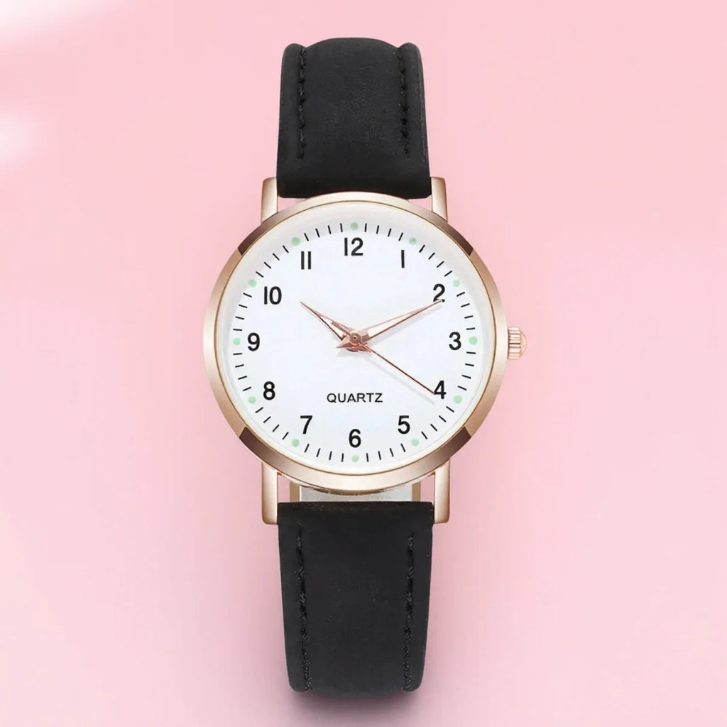 Women's Casual Luminous Quartz Watch with Leather Strap - Multiple Colors