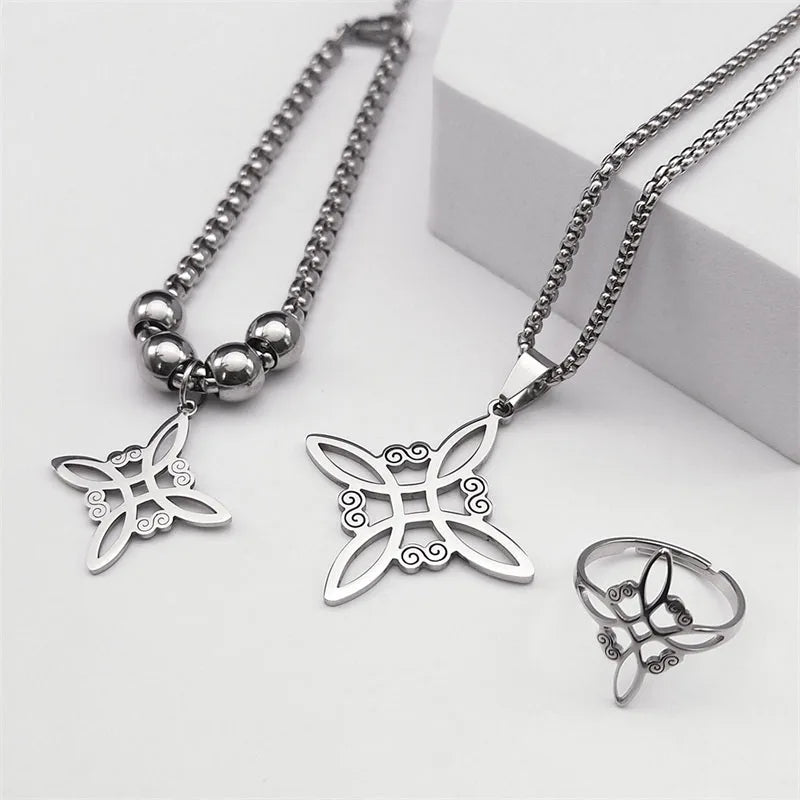 Stainless Steel Jewelry Set Celtic Irish Knot Pendant Necklace Earrings Bracelet Ring
