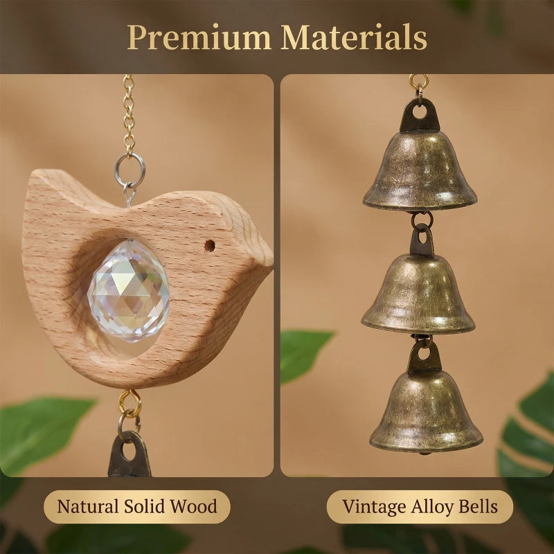 Beech Wood Crystal Wind Chime with Copper Bell - Garden Patio Wall Decor