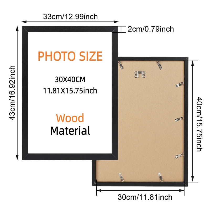 30x40cm Black & White Wood Grain Photo Frame Wall Art Poster Canvas Decor