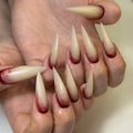 24PCS Gothic Nude False Nails Long Pointed Halloween Blood Stained Design
