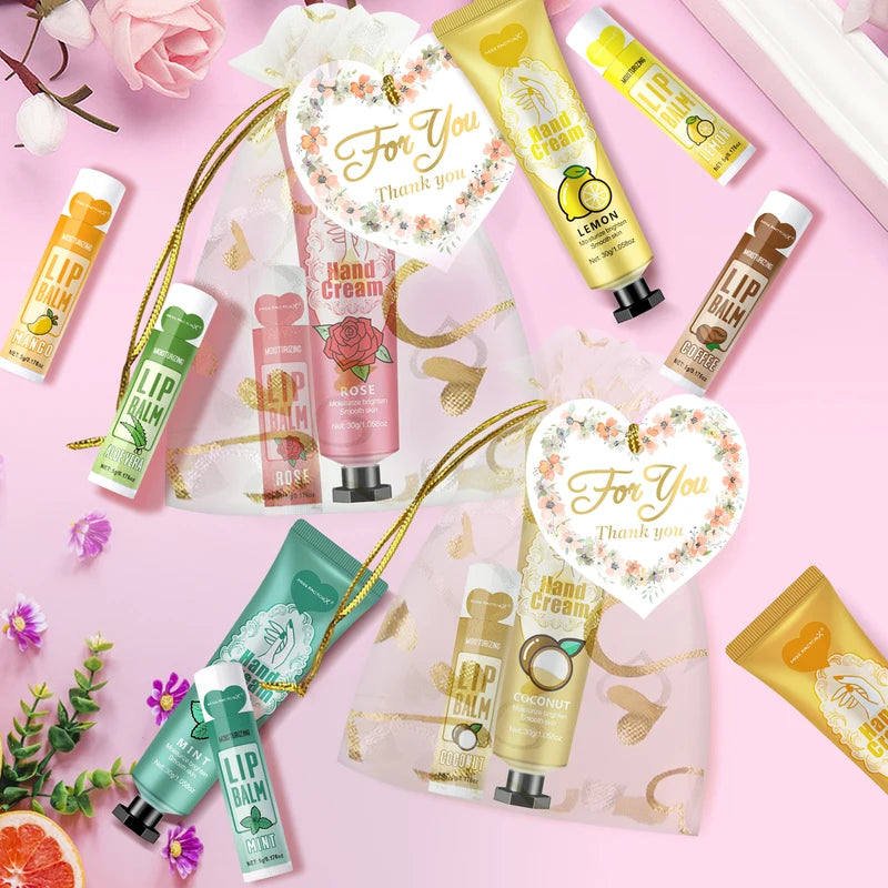 12-Piece Hand Cream and Lip Balm Gift Set with Net Bag and Thank You Card – Holiday Friendship Gift