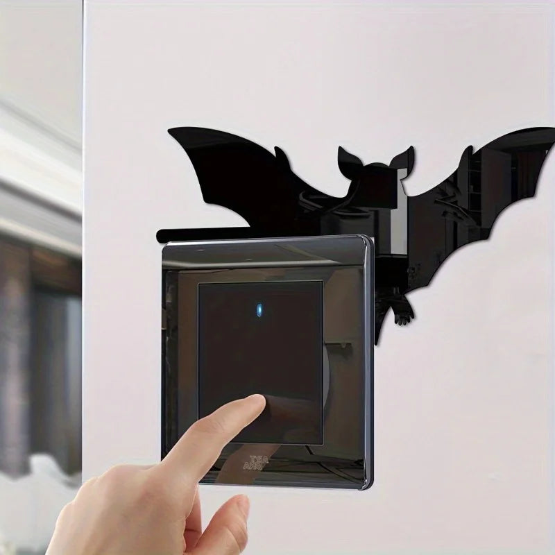 Acrylic Halloween Bat Wall Mirror decor - Removable DIY Home Art Sign for Living Room Bedroom Kitchen Bathroom