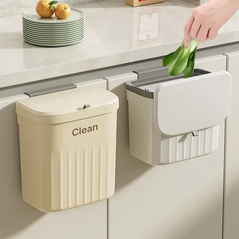 8.5L Wall-Mounted Hanging Garbage Bin with Sealing Lid - Space Saving Trash Can