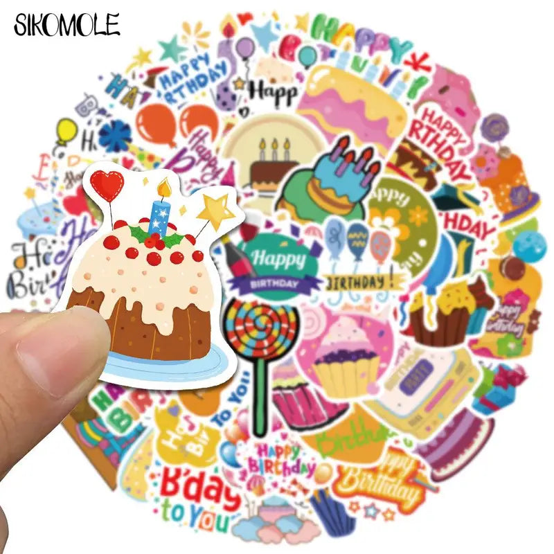 Kids Cartoon Happy Birthday Sticker Set - Graffiti, Kawaii, Toy DIY Decals, Multiple Colors