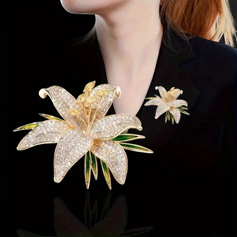 Elegant Lily Flower Brooch Pin - Versatile Fashion Jewelry Accessory