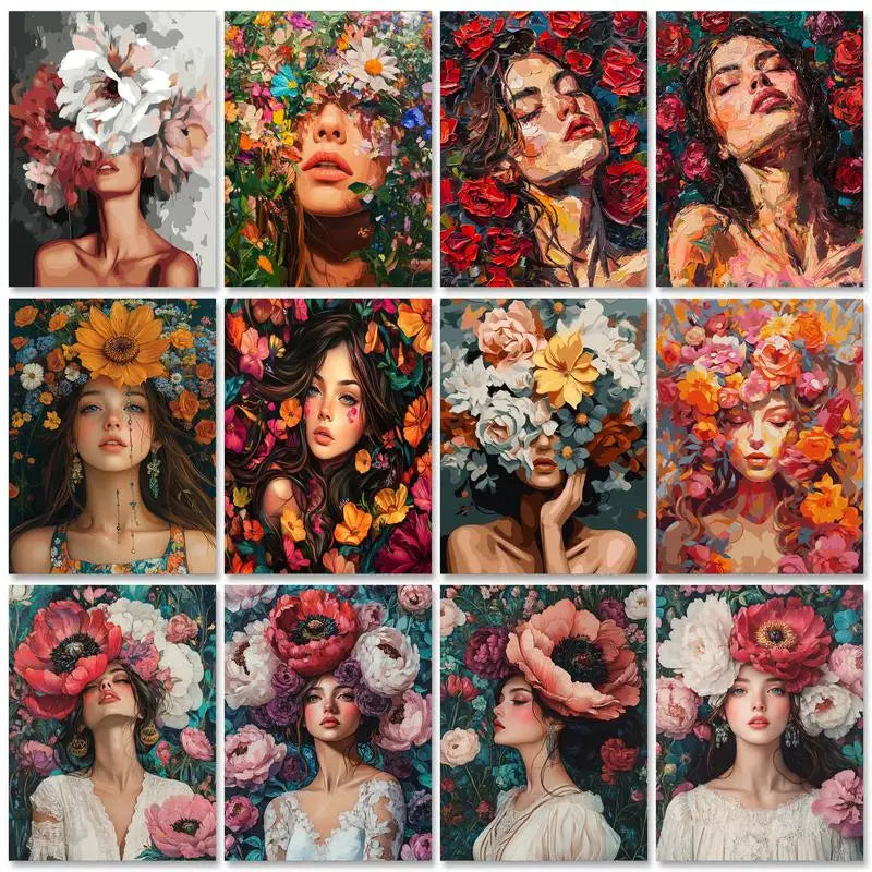 Oil Painting By Numbers Kit Flowers Girl Canvas Art DIY Painting Set Home Decor