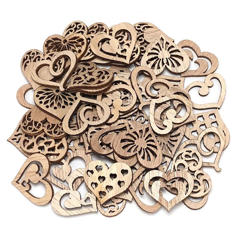 50pcs Heart Wooden Hanging Decorations Love Wedding Party Home Decor