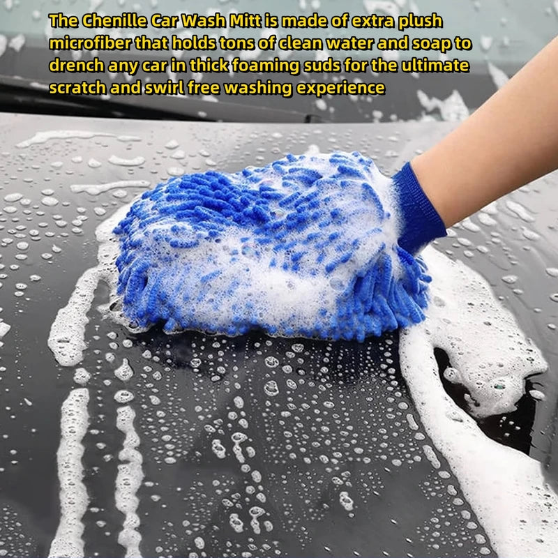 Microfiber Car Wash Mitt Dual-Sided Chenille Auto Gloves Scratch-Free Cleaning