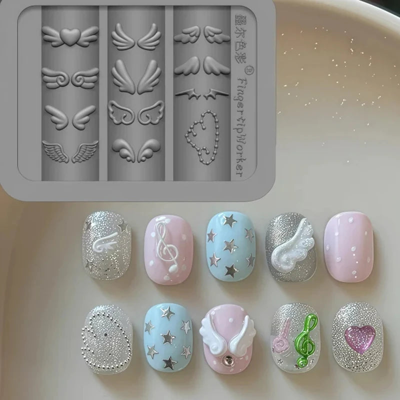 Cute Wings Nail Art Silicone Mold 3D Angel Wing Design Reusable Manicure Template