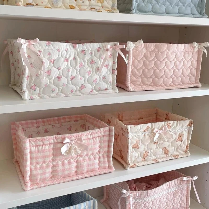 Square Lace Flower Storage Basket - Desktop Organizer and Home Decor