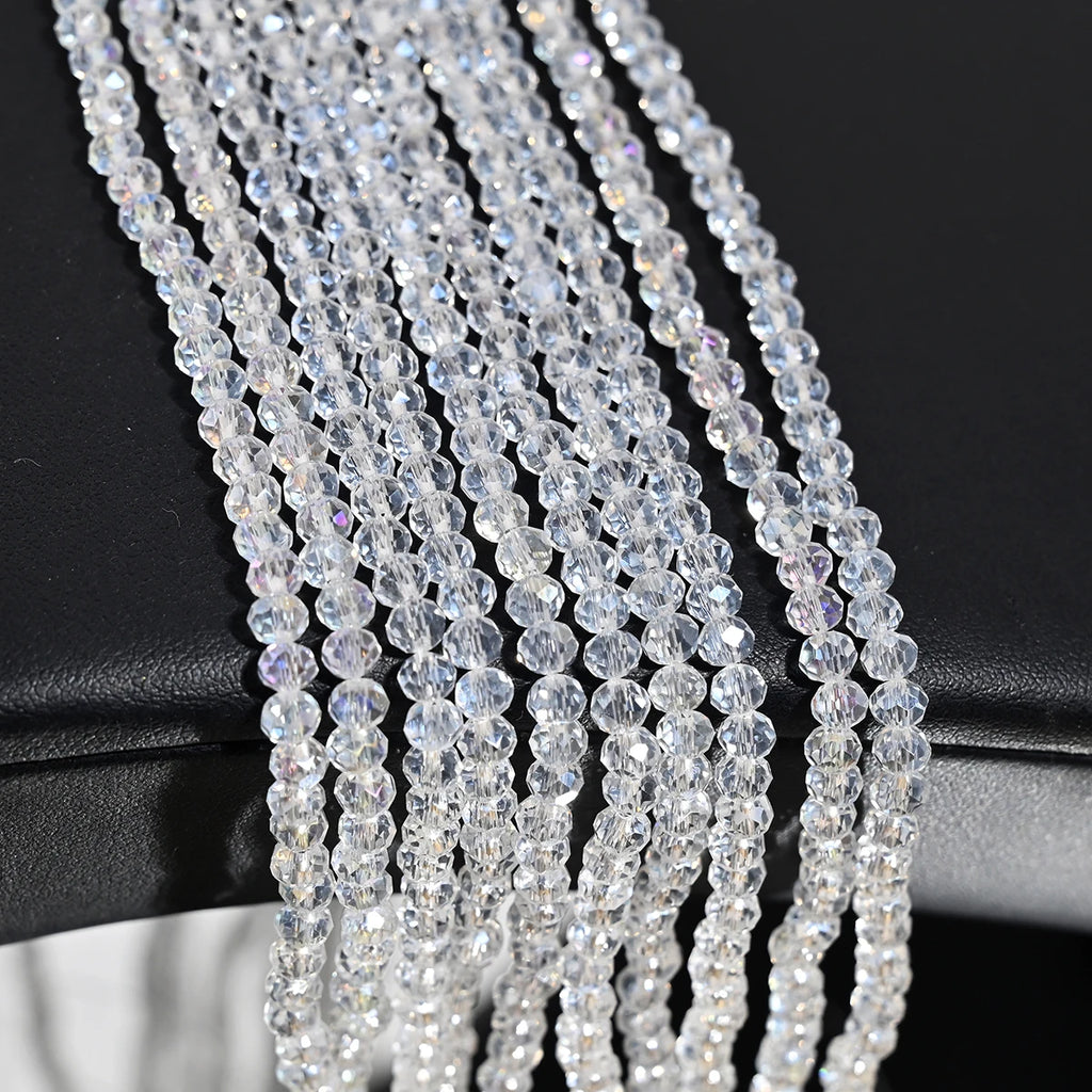 100Pcs 4mm Clear Glass Beads Flat Round Faceted Spacer Jewelry Making Supplies