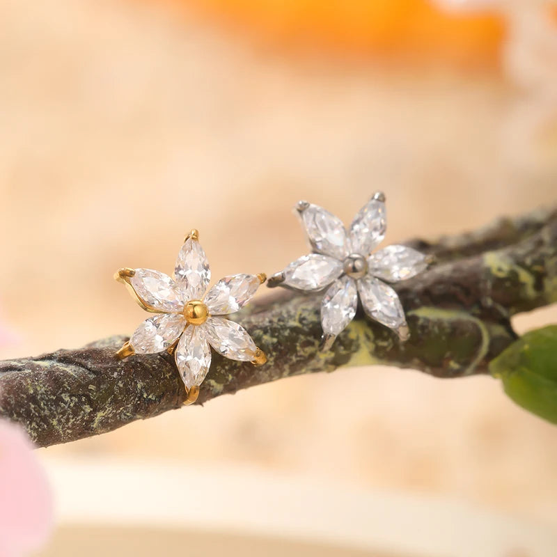 Titanium Dermal Anchor Top with CZ Flower Head - Body Jewelry 14G
