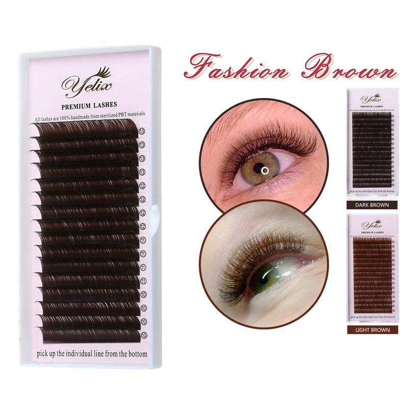 False Eyelashes Mink Style Dark Brown Individual Extensions - 100% Real