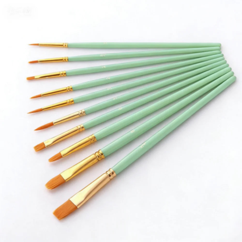 10-Piece Multicolor Paint Brush Set for Artists & Crafts - Nylon Hair