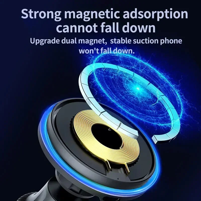 Magnetic Wireless Car Charger Mount with RGB Lighting for iPhone 12-17 - Fast Charging