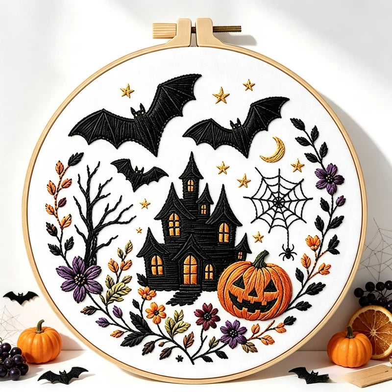 DIY Pumpkin Skeleton Embroidery Kit with Thread & Pattern - All Colors & Sizes