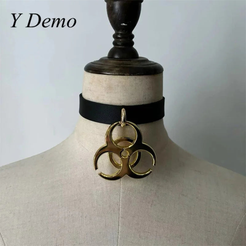 Adjustable Punk Medical Waste Pendant Necklace - Leather Choker, Casual Rock Style