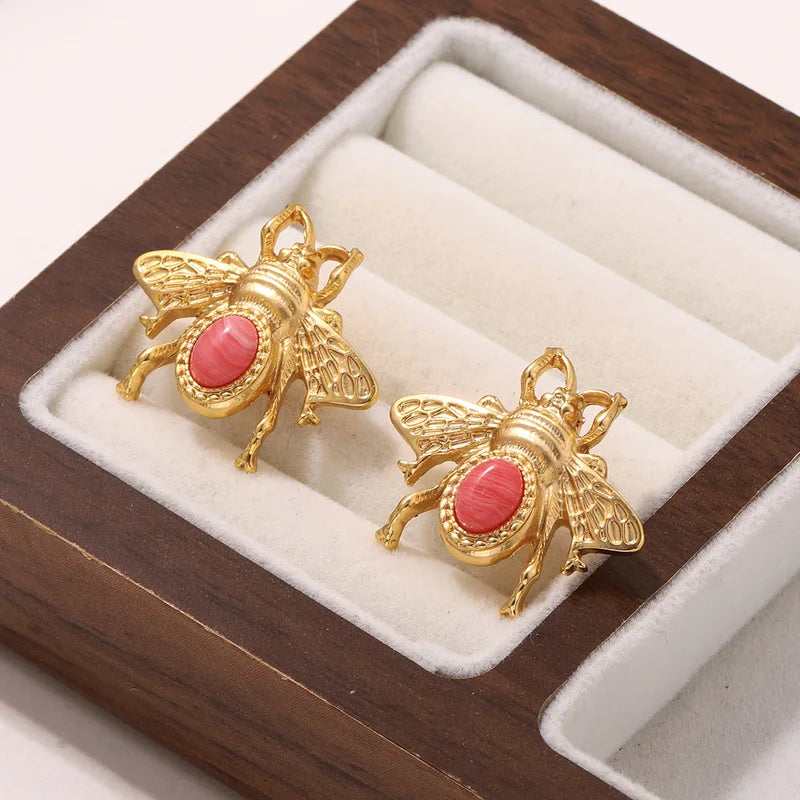 Vintage Bee Insect Stud Earrings for Women - Gold Tone Statement Jewelry Various Styles