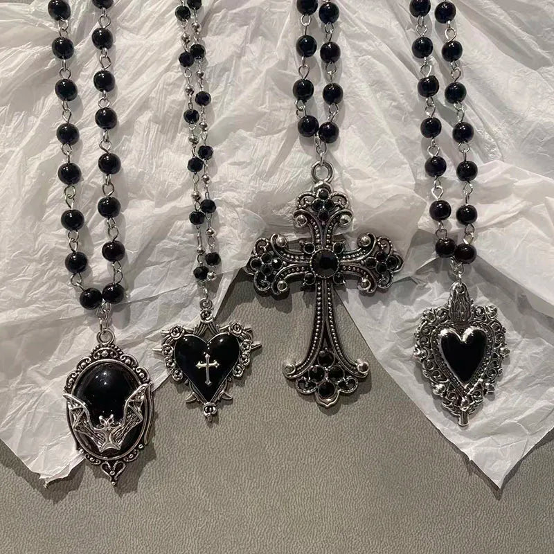 Halloween Gothic Bat Cross Pendant Necklace Y2K Punk Dark Jewelry Gift