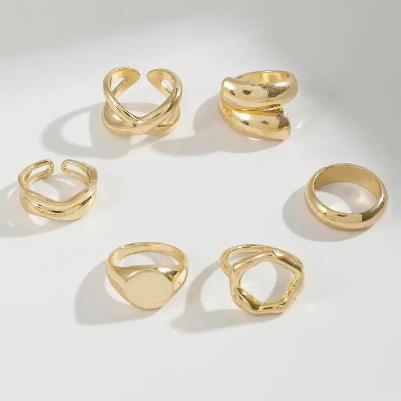 Women’s Gold Irregular Intersect Ring Set - 6 Piece Party Jewelry