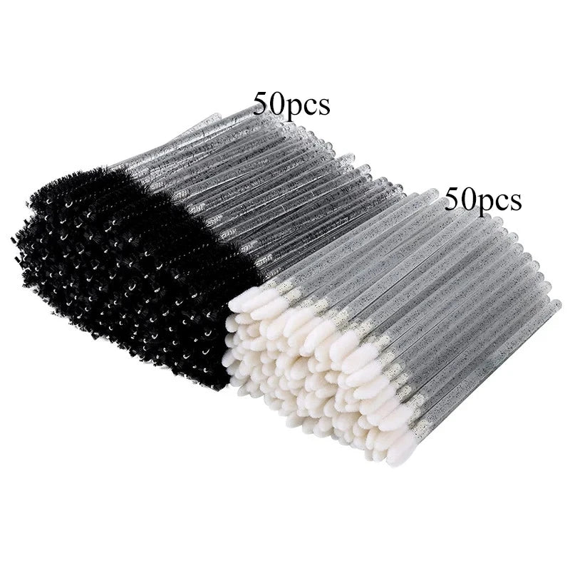 Disposable Makeup Brush Kit with Crystal Mascara Wands and Lip Applicators – 100pcs