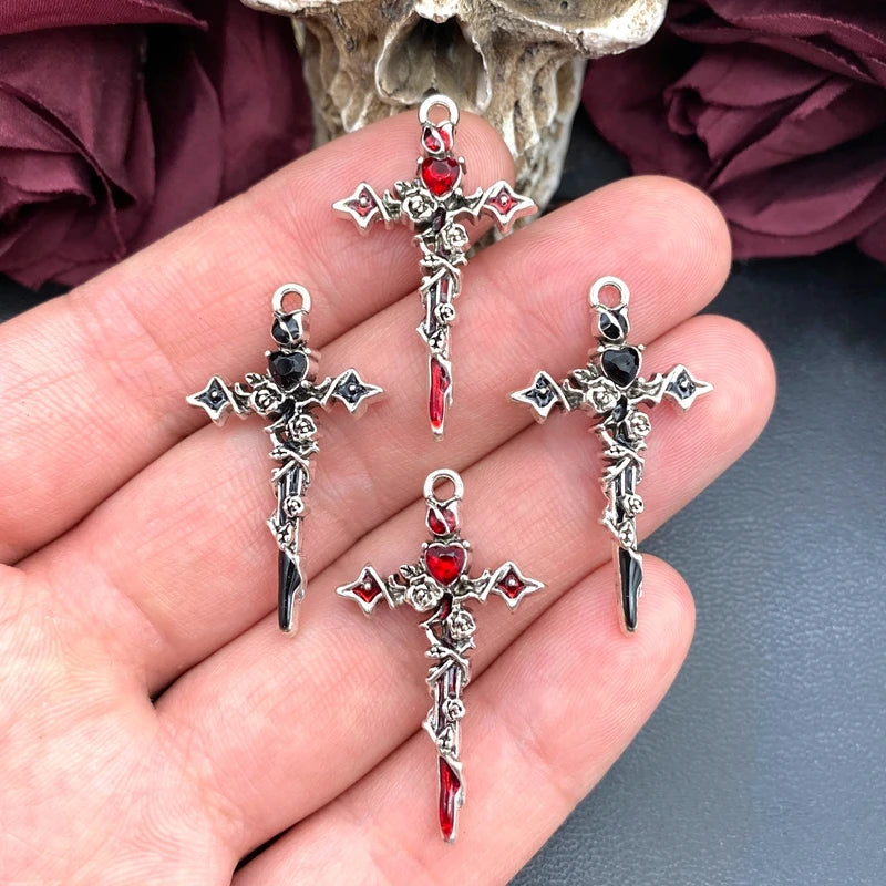 6pcs Gothic Rose Cross Charm Pendant Jewelry Findings for DIY Crafts
