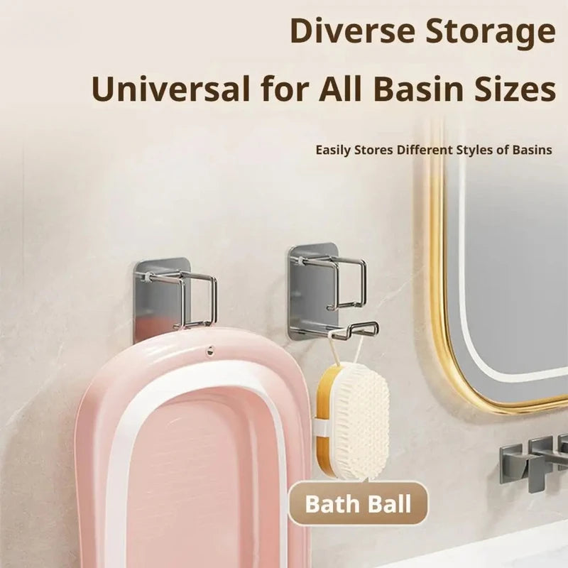 Heavy Duty Stainless Steel Wall Hooks for Kitchen & Bathroom Storage - Adjustable & Punch-Free Mount