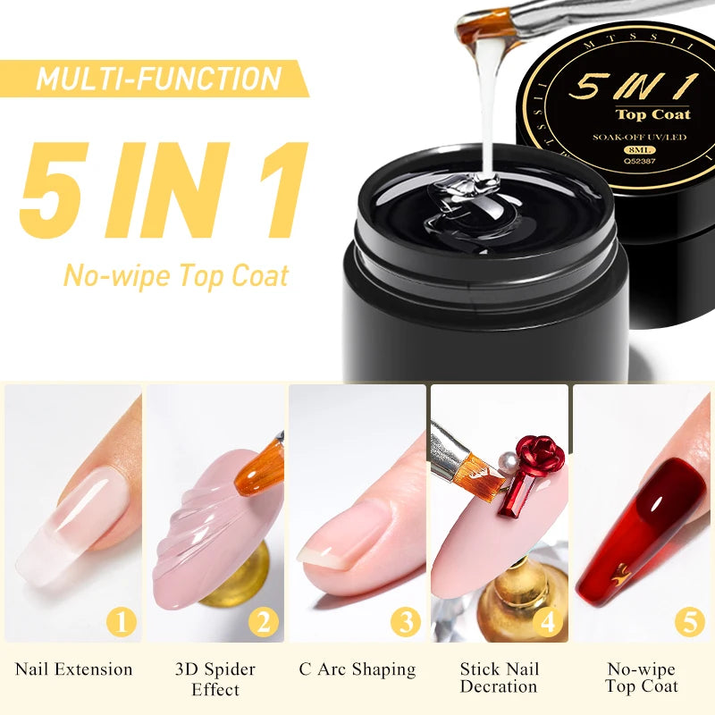 8ml 5-in-1 No-Wipe Gel Top Coat Nail Reinforcement & Water Nail Art