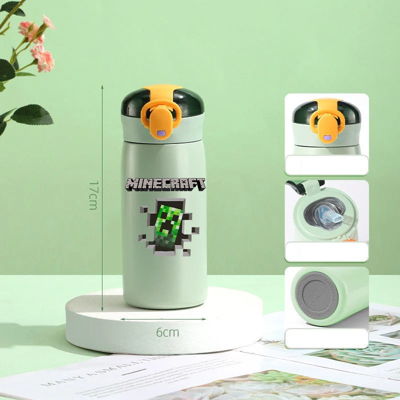 460ml Insulated Stainless Steel Water Bottle - Game Theme Travel Cup with Straw