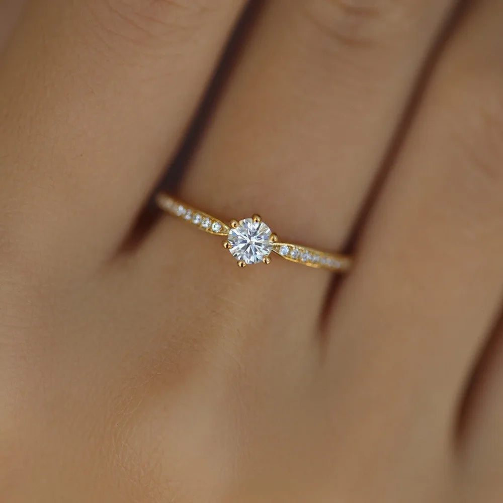 Sterling Silver 14K Gold Plated Zircon Ring for Women Wedding Jewelry