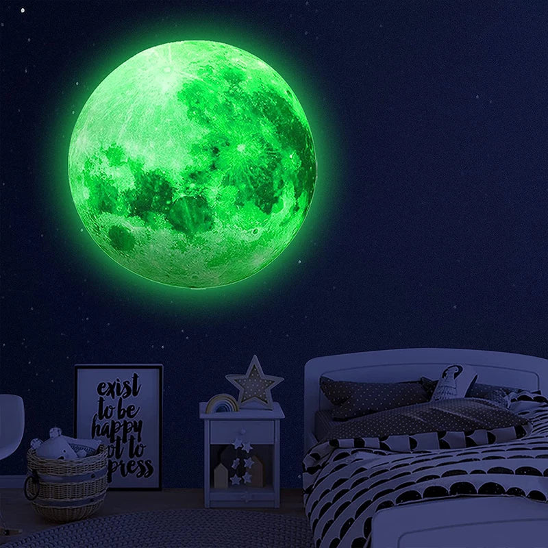 Glow in The Dark Moon Wall Sticker for Kids Baby Room Space Decor - 3D Planet Wall Decal