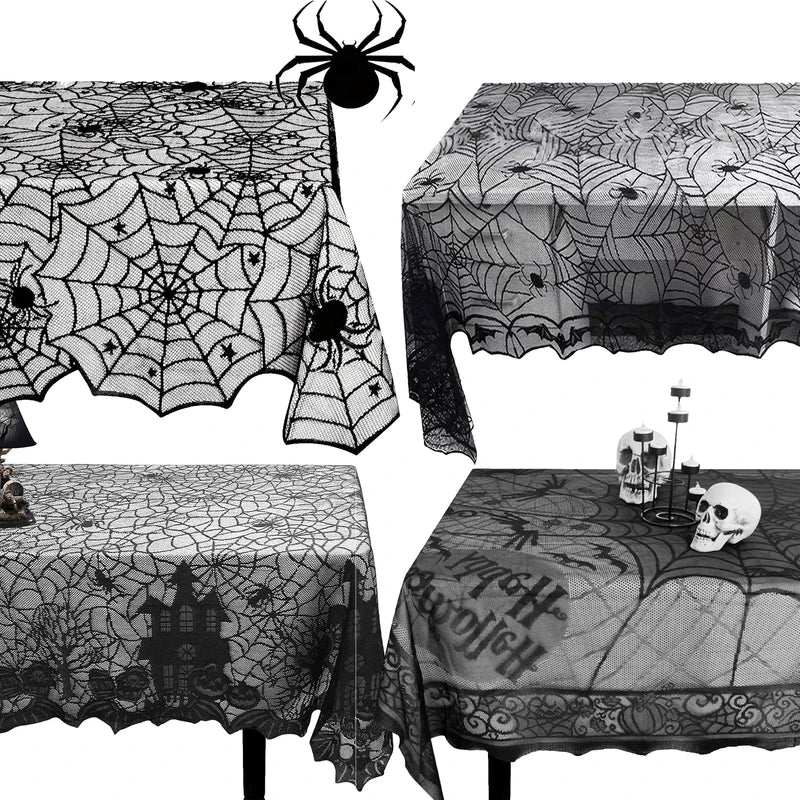 Halloween Lace Table Runner with Spider Web Design for Home Decor