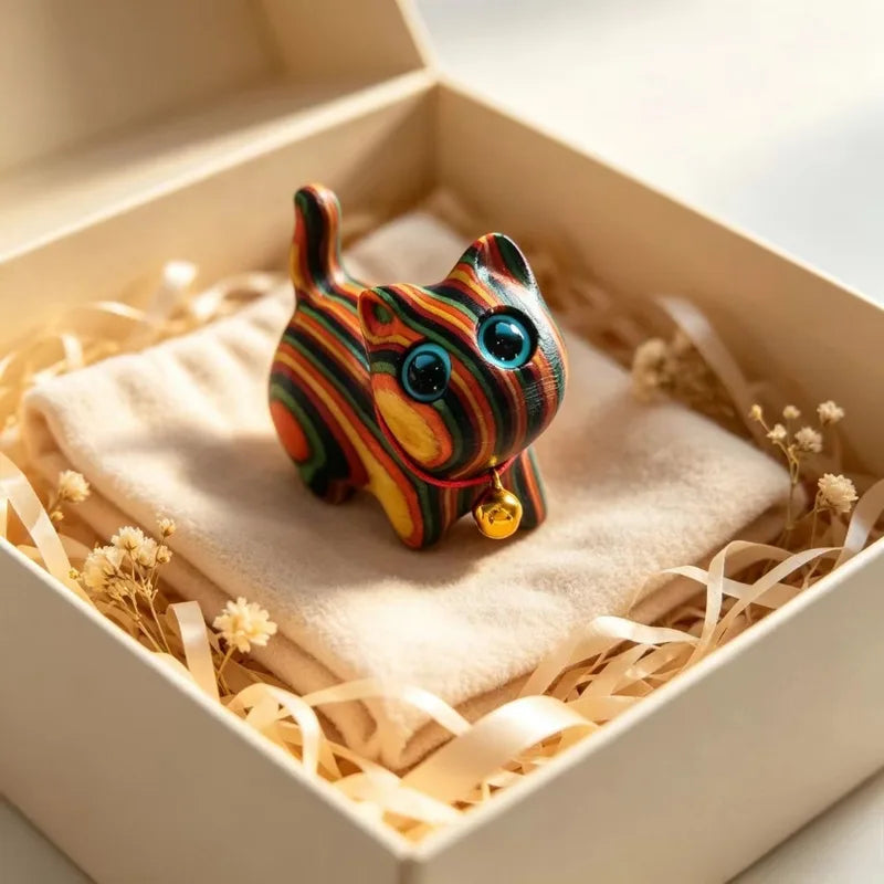 Painted Wooden Cat Sculpture - Small Kitten Home Decor Ornament
