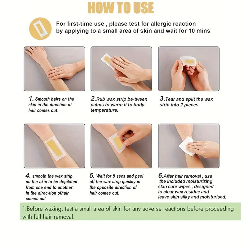10pcs Honey Scented Facial Hair Removal Wax Strips for Brows Lips Cheeks