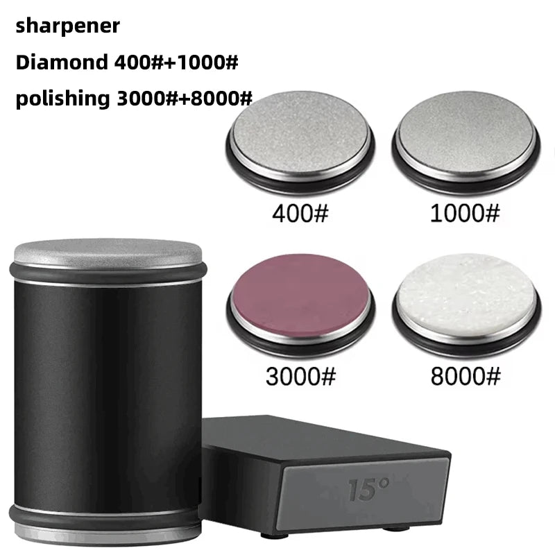Double Sided Diamond Knife Sharpener with Magnetic Angle Roller for Kitchen