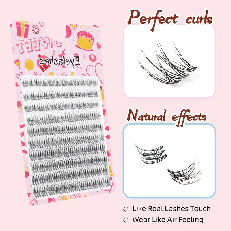 Natural Eyelash Clusters Fishtail Fairy Style False Eyelashes C Curl 10-12mm Mixed Sizes DIY Extension