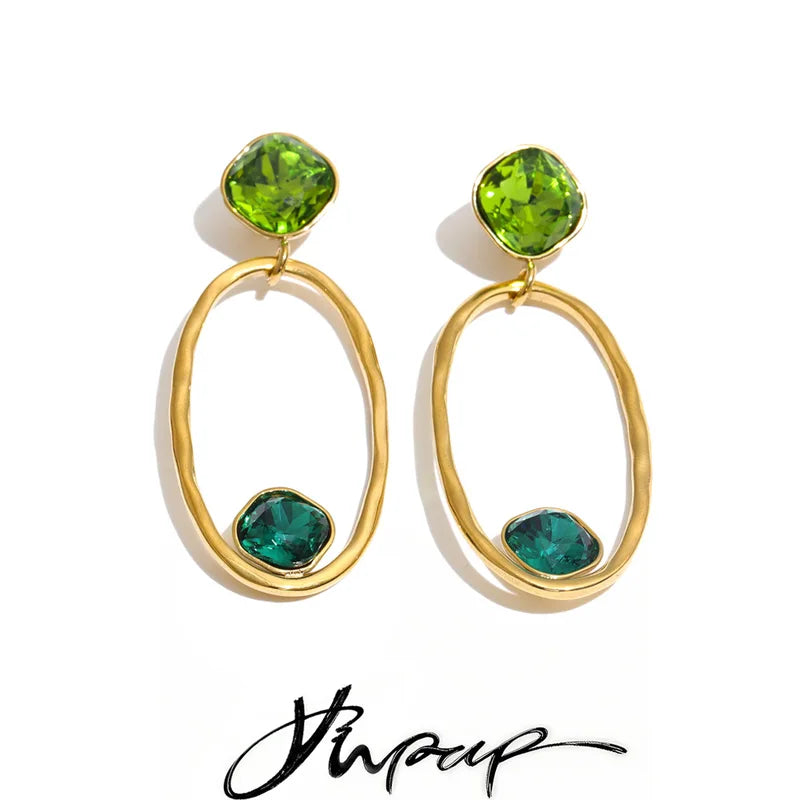 Stainless Steel Drop Earrings with Crystal Drops - Dainty Nightout Jewelry