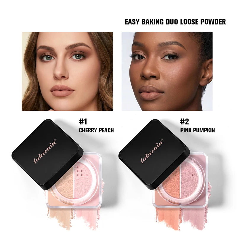 2-in-1 Loose Powder Duo Brightening & Correcting Face Makeup - Matte Finish, Long Lasting