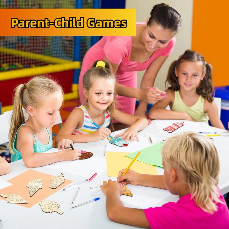 Kids Wooden Craft Kit with Paint Pens & Stickers for DIY Plant & Insect Shapes, Family Art Activity, Hanging Decor