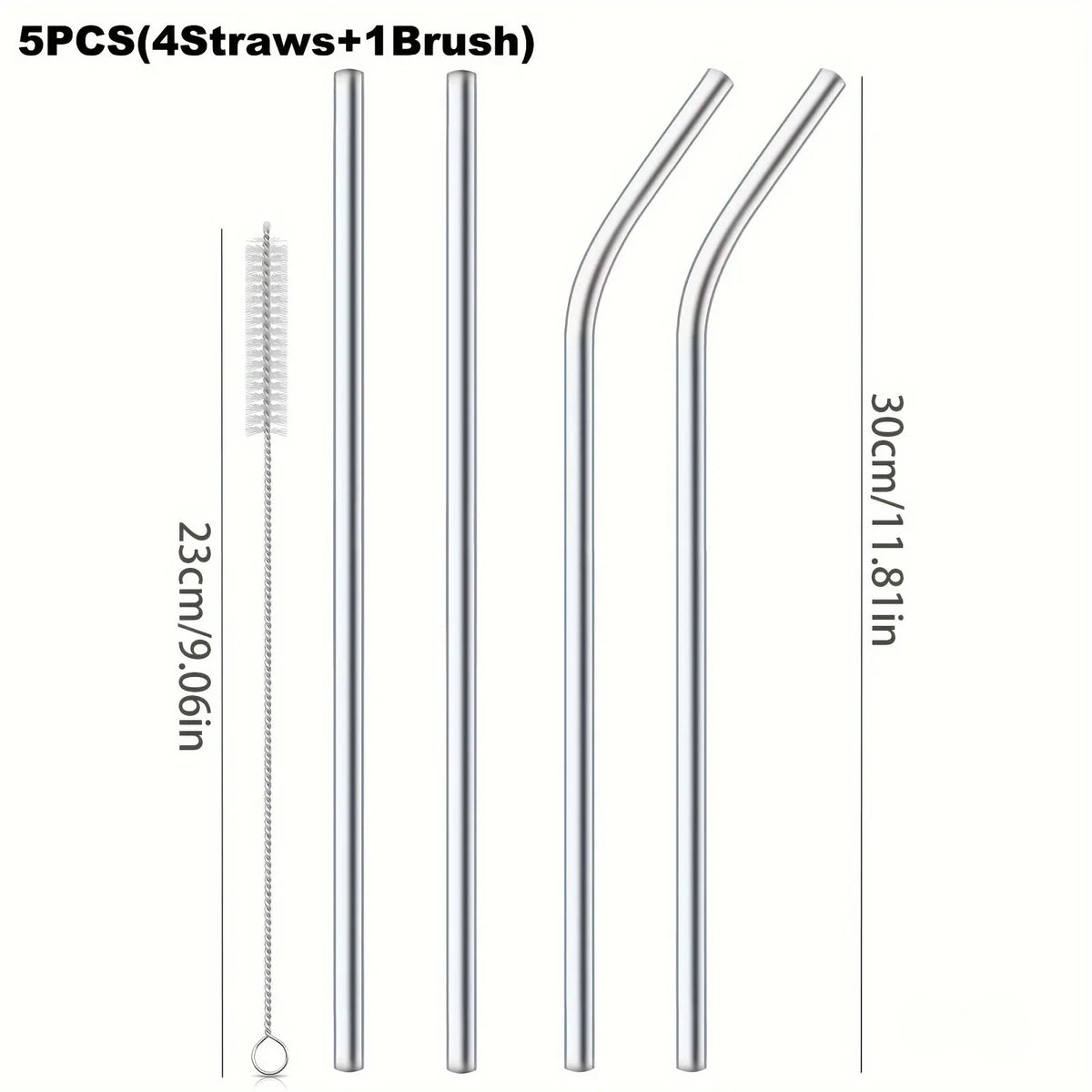Reusable 30cm Stainless Steel Drinking Straw for Cocktails & Smoothies
