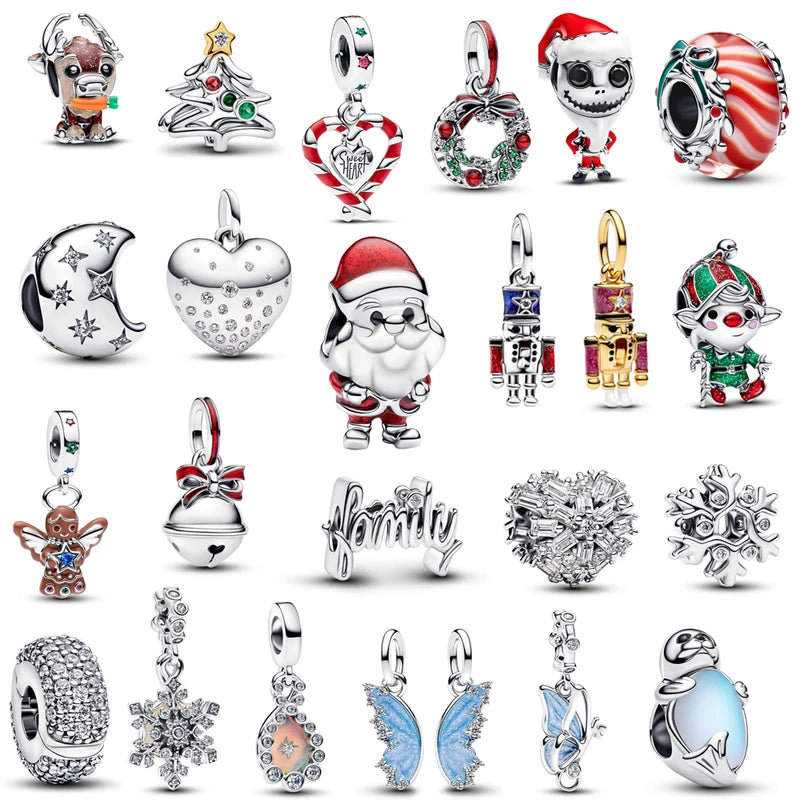 Sterling Silver Snowflake Bell Christmas Charm for Bracelets Kids Jewelry Gift