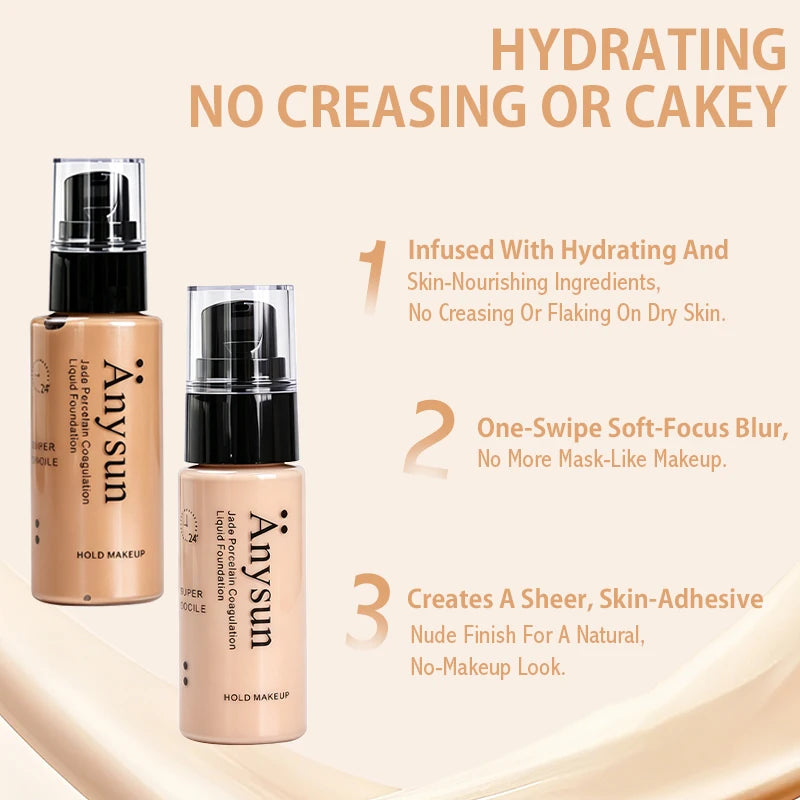 Long-Lasting Liquid Foundation Concealer Waterproof Sweatproof Natural Matte Finish