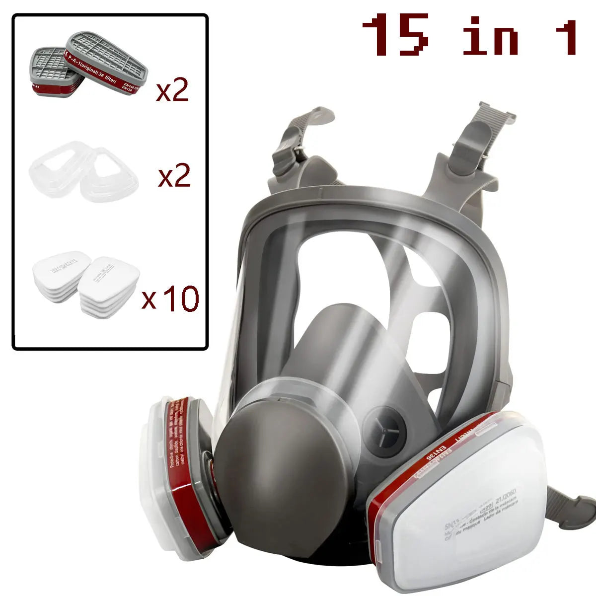 Full Face Gas Mask Respirator Large Size Reusable Dust & Chemical Protection