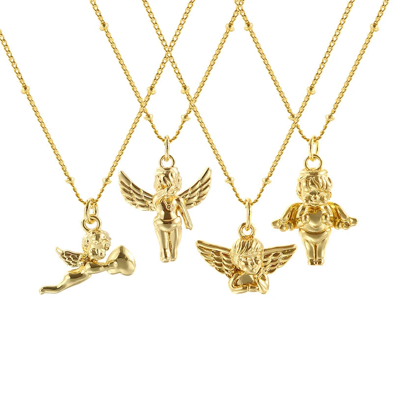 Angel 3D Pendant Charm Necklace for Women 18K Gold Plated Brass 45cm+5cm
