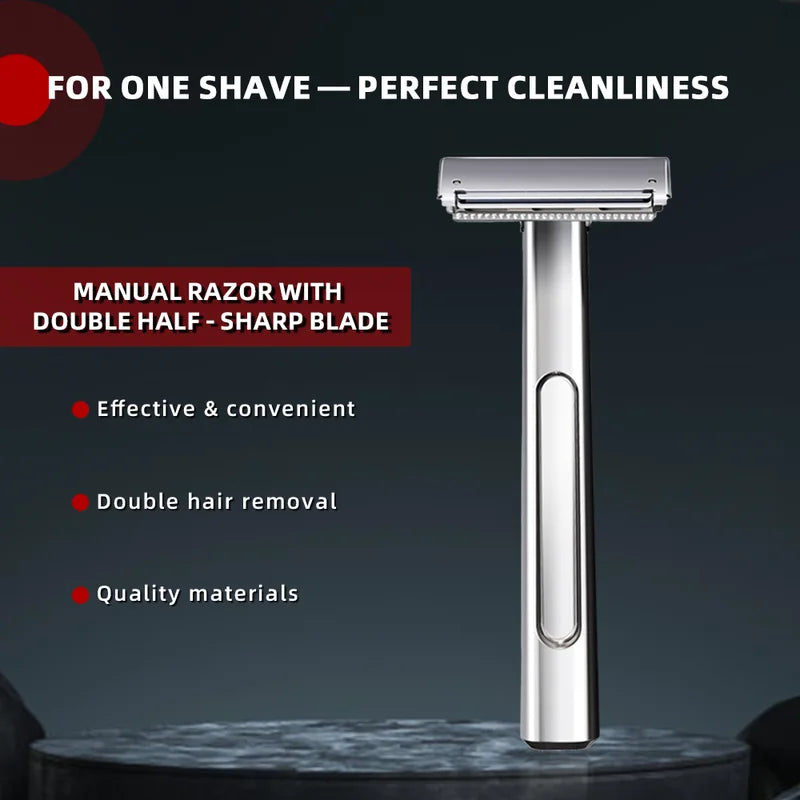 Safety Razor with Double-Edged Half Blades Metal Handle Gift Box Men’s Shaving