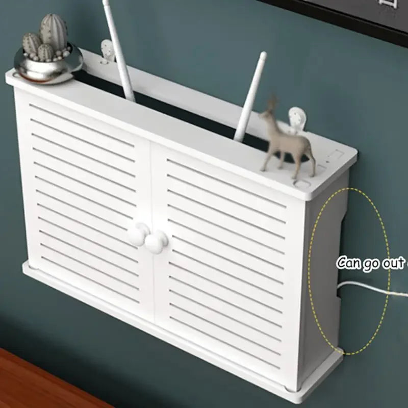 Wall-Mounted Shelf Organizer for Router and Cable Storage - No Punch Installation